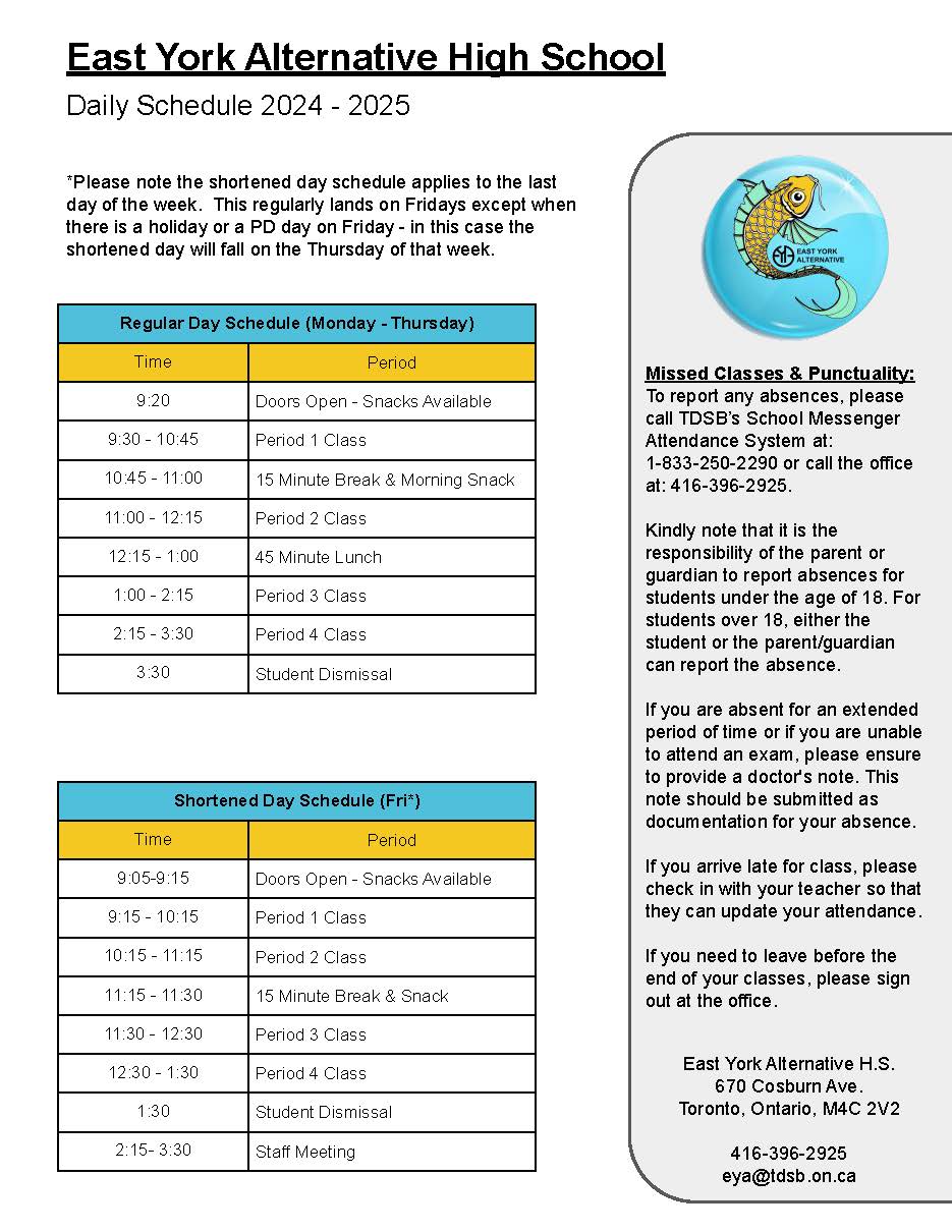 EYA 2024 - 2025 - Sem 2 - Daily Schedule